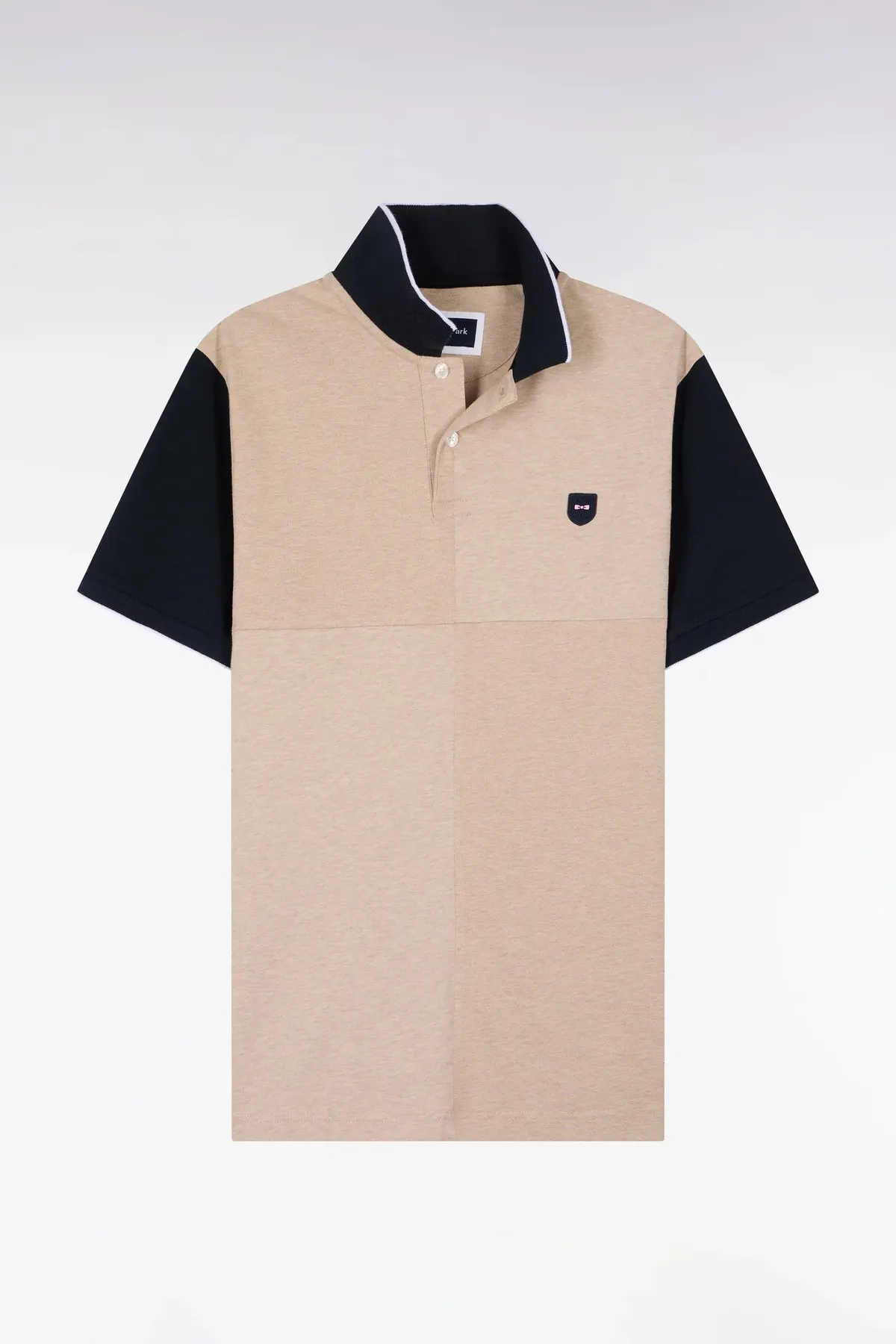 Polo manches courtes bicolore en coton beige à découpes coupe regular