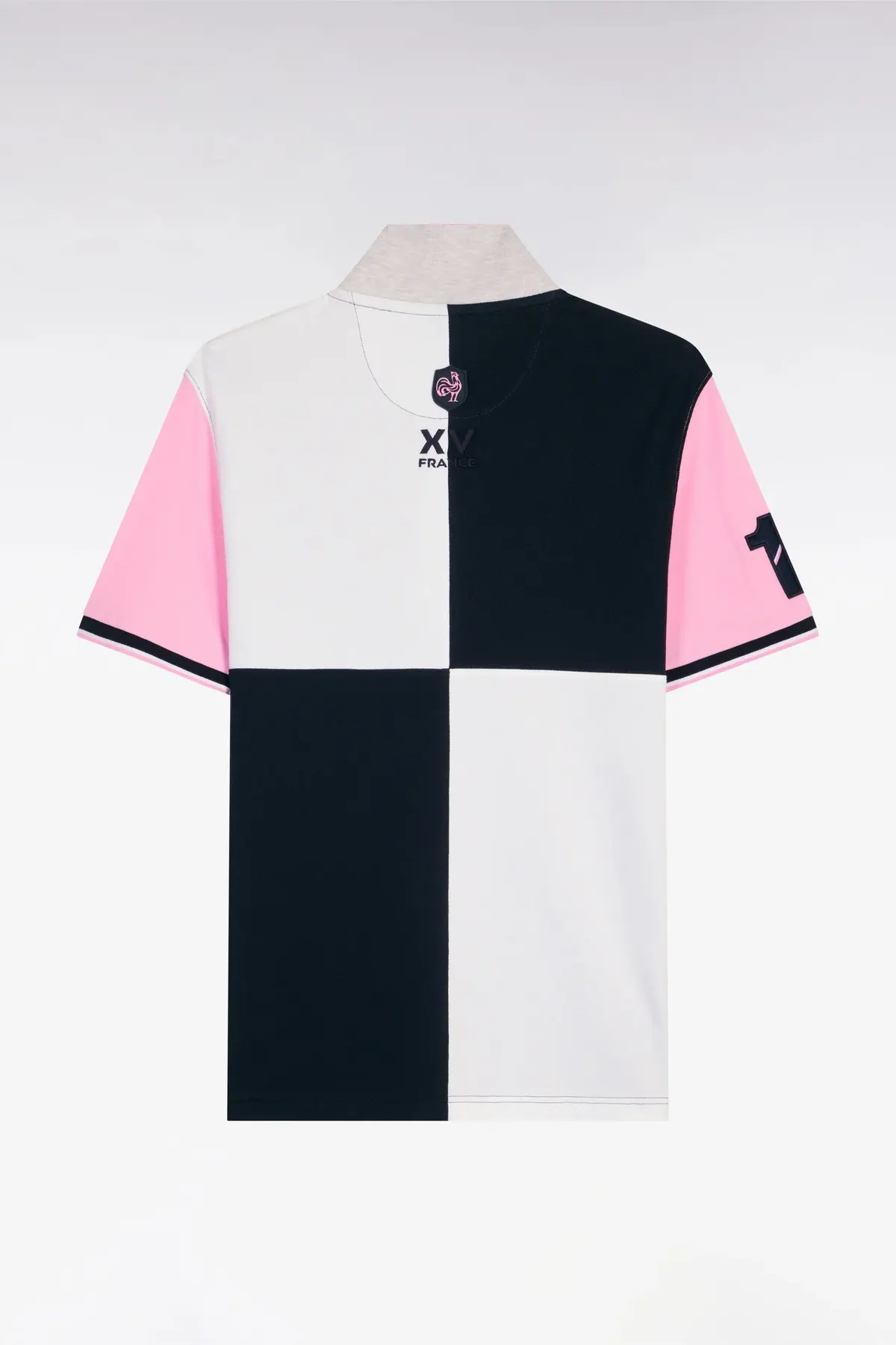 Polo à manches courtes XV de France en coton rose à découpes cadran