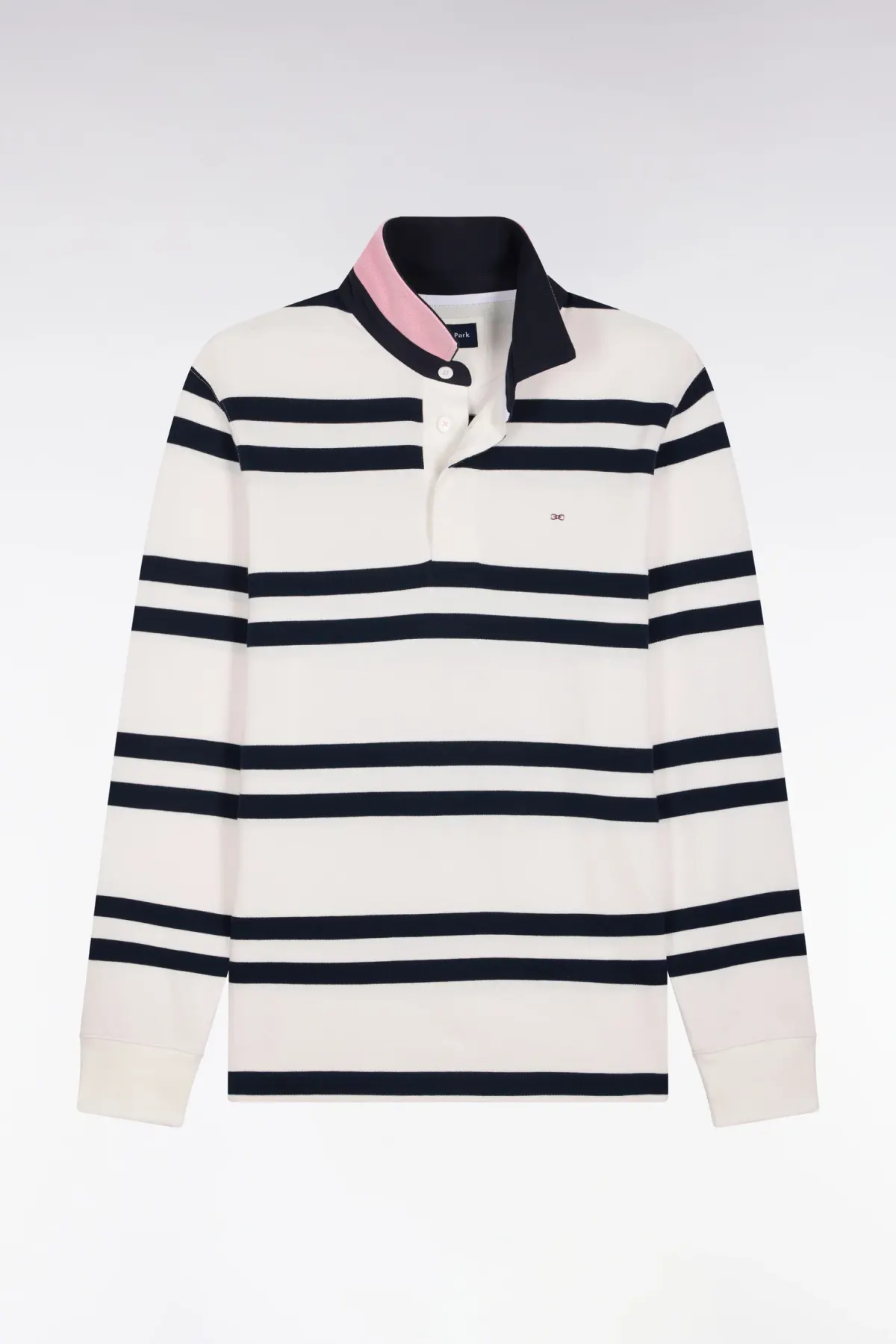 Maillot manches longues en jersey coton blanc à rayures marine coupe regular