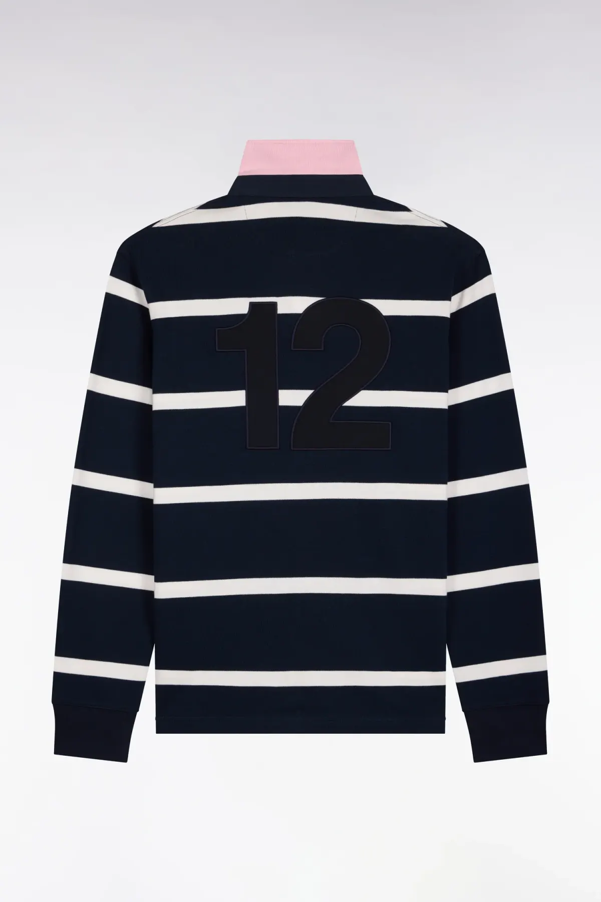 Maillot manches longues en jersey de coton marine rayé broderie dos