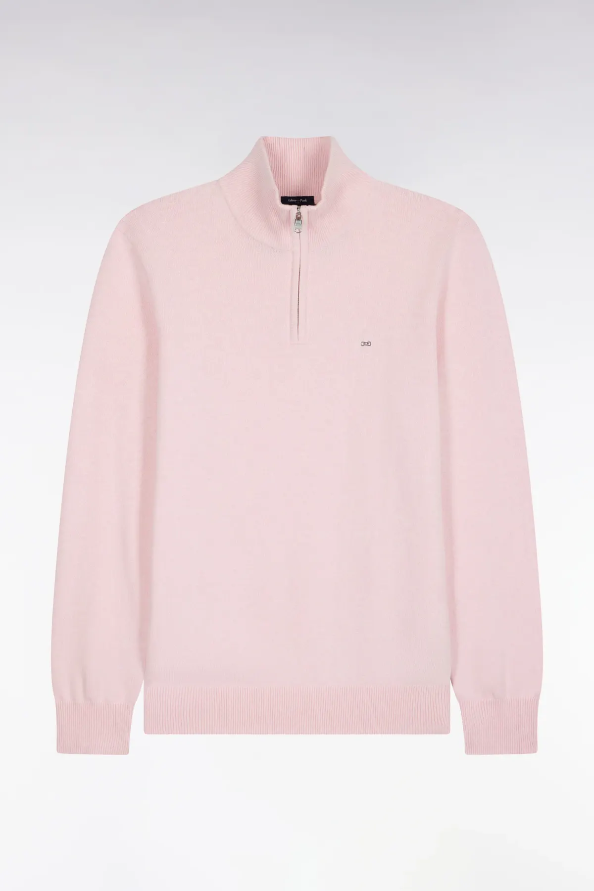 Pull col camionneur en laine et coton rose coupe droite