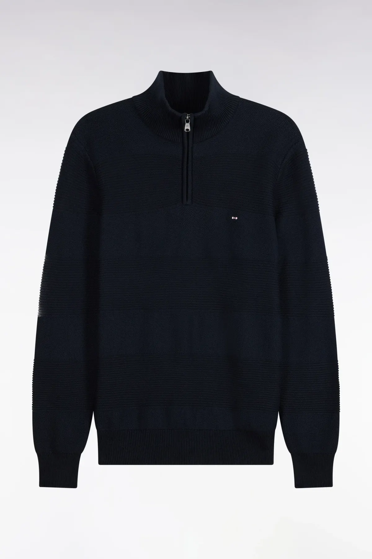 Pull à col camionneur zippé en maille marine à effets de rayures coupe regular
