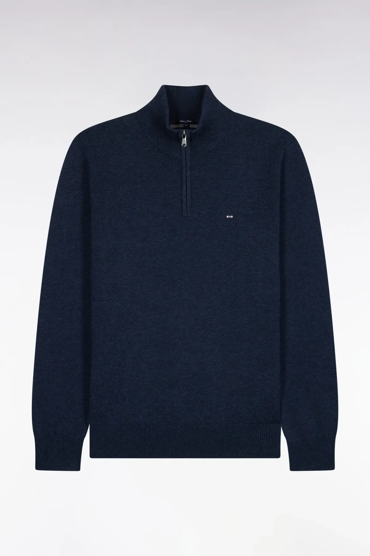 Pull col camionneur en laine et coton bleu coupe droite
